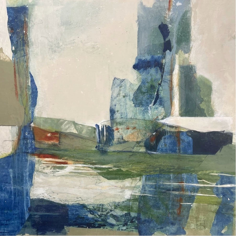 Adret, peinture abstraite contemporaine en marqueterie de papier et pigments naturels, 100 × 100 cm
