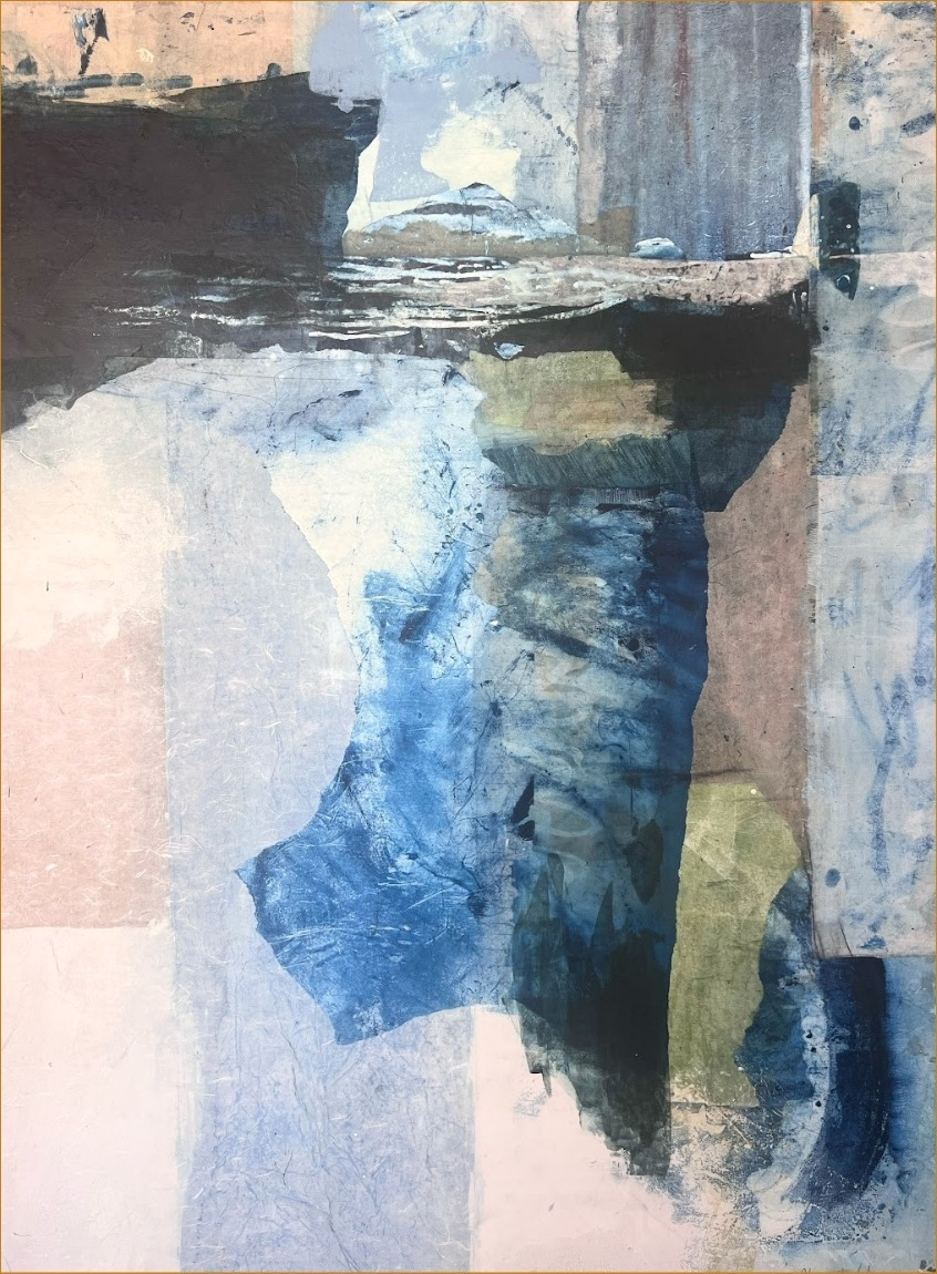 Dyke, peinture abstraite contemporaine en marqueterie de papier et pigments naturels, 92 × 122 cm