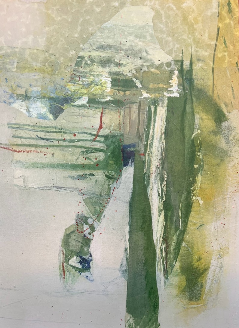 Exondée, peinture abstraite contemporaine en marqueterie de papier et pigments naturels, 60 × 80 cm
