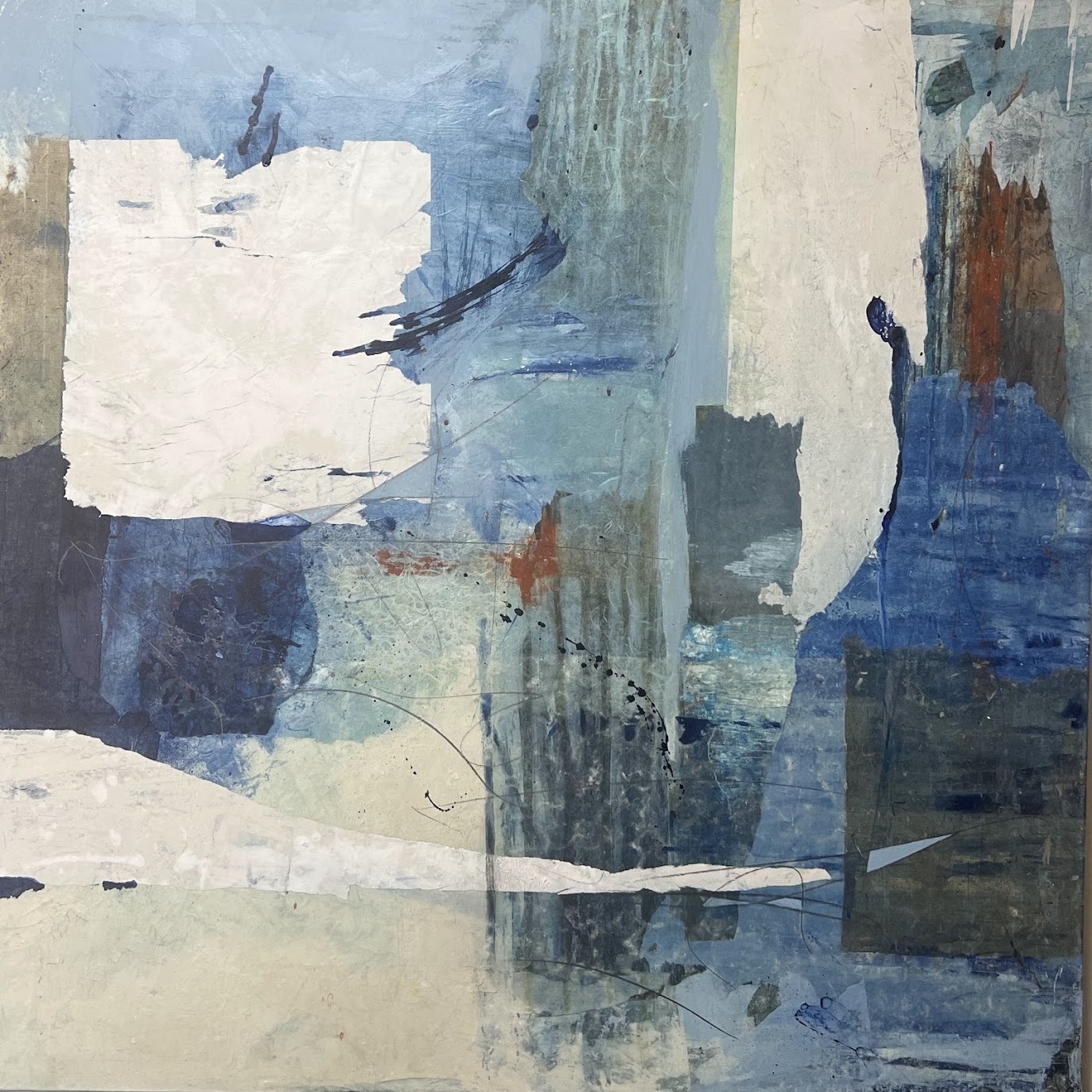 Sérac, peinture abstraite contemporaine en marqueterie de papier et pigments naturels, 100 × 100 cm