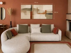 Simulation d’un tableau de 150 × 80 cm sur le mur d’un salon